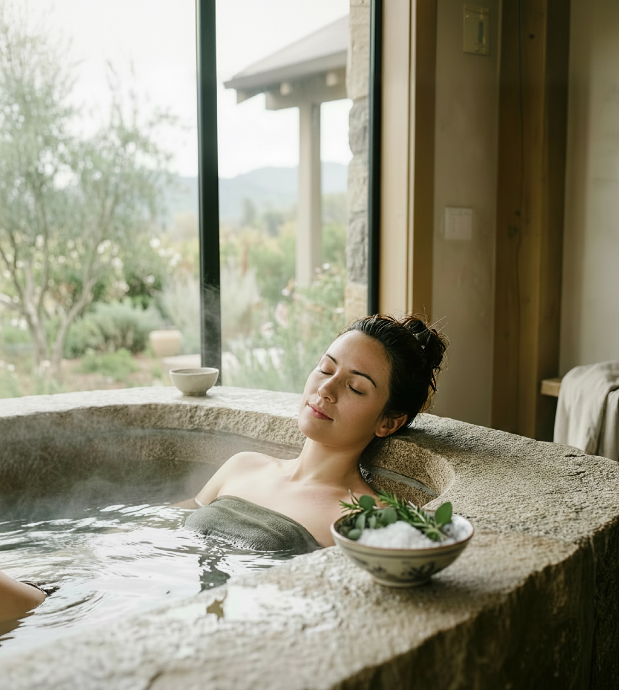Relaxing with an elixir by the bath